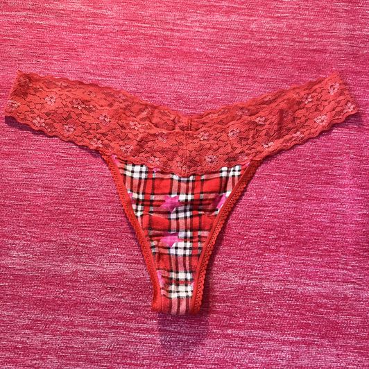 Betsey Johnson Red Lace Plaid Thong with Stars