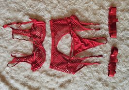 Red Fishnet Lingerie Set