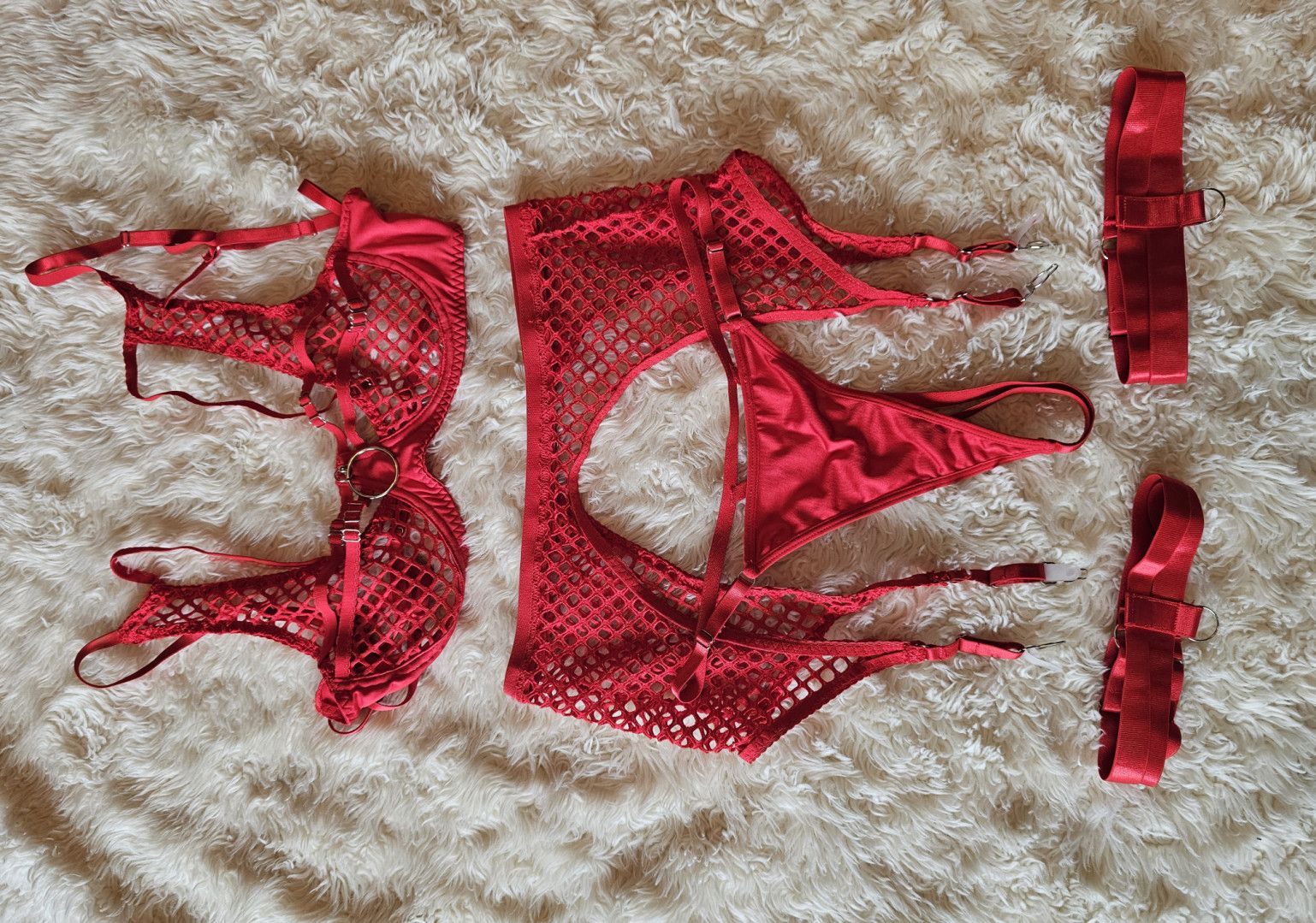 Red Fishnet Lingerie Set