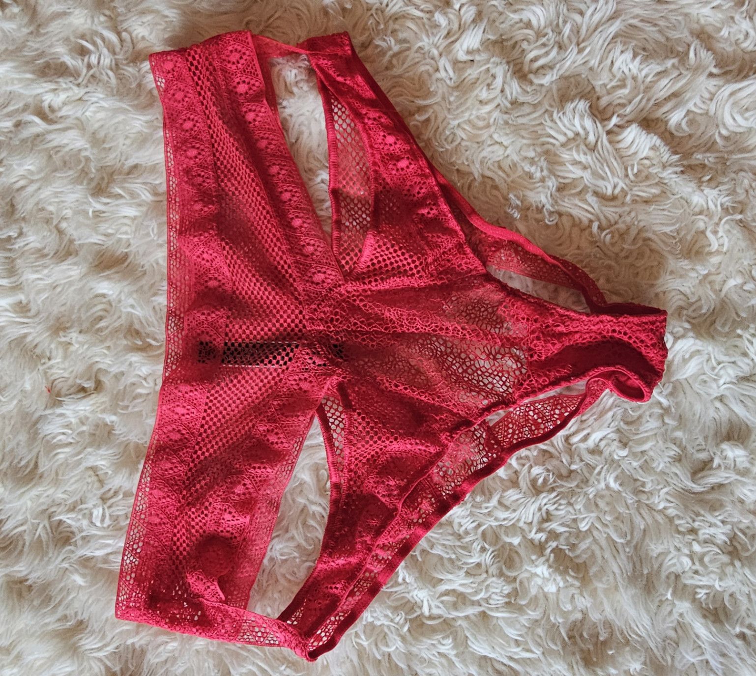 Red lace peekaboo cutout bottoms