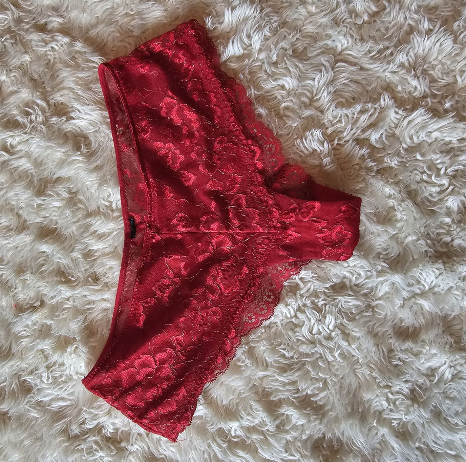 Red lace hipster panties