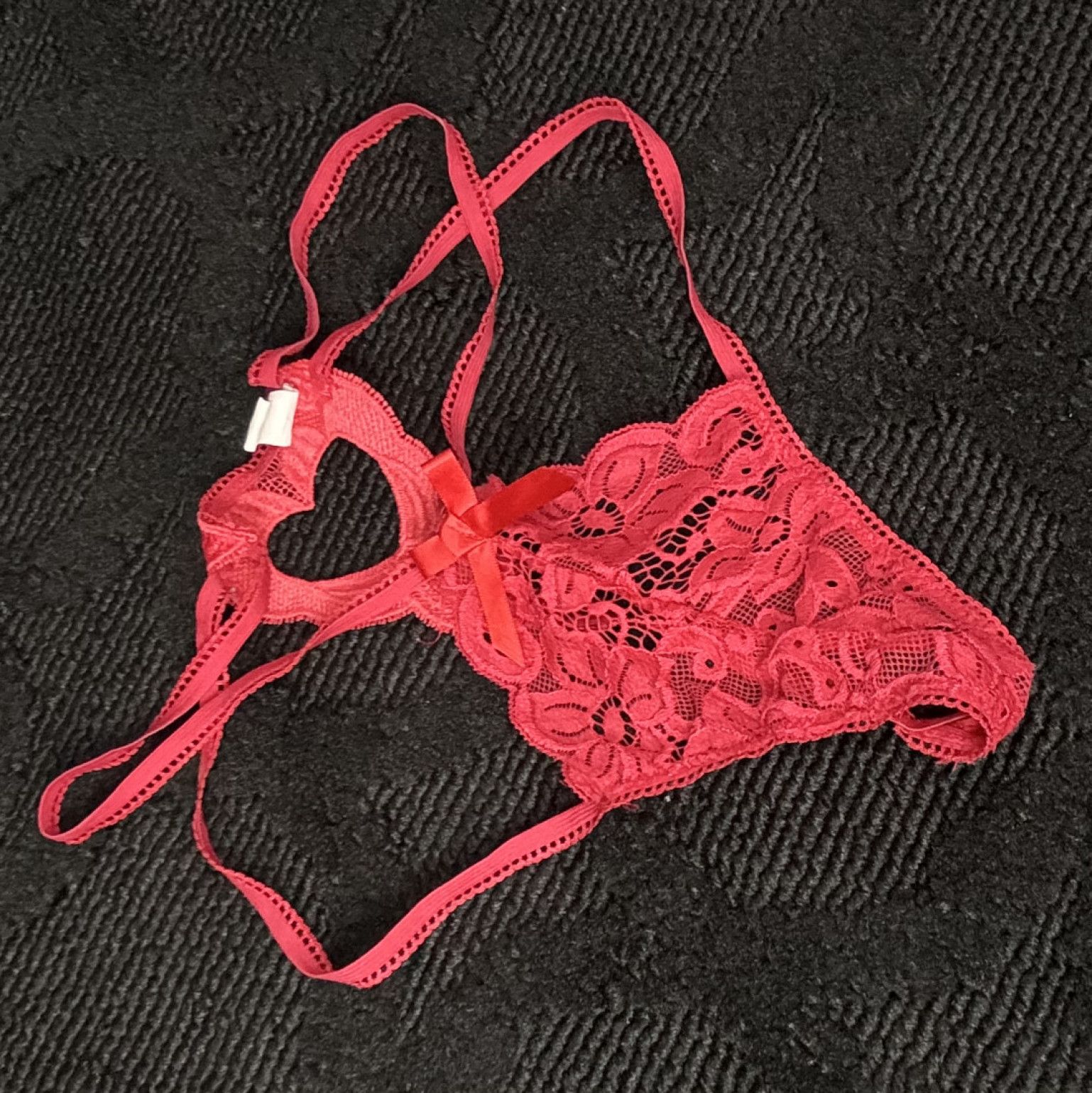 Red Heart Lace Thong