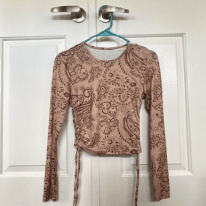 Brown Patterned Long Sleeve Crop Top