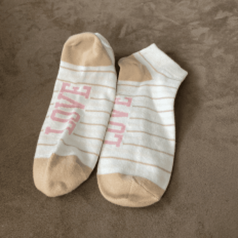 Tan Striped LOVE Logo Ankle Socks