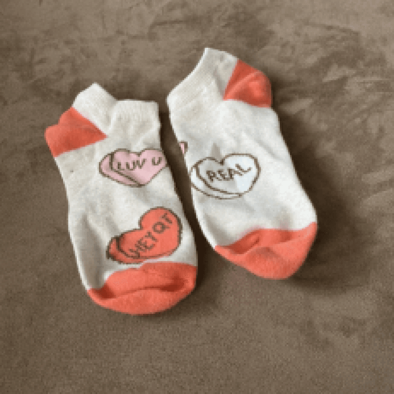 Cream Candy Hearts Logo Ankle Socks