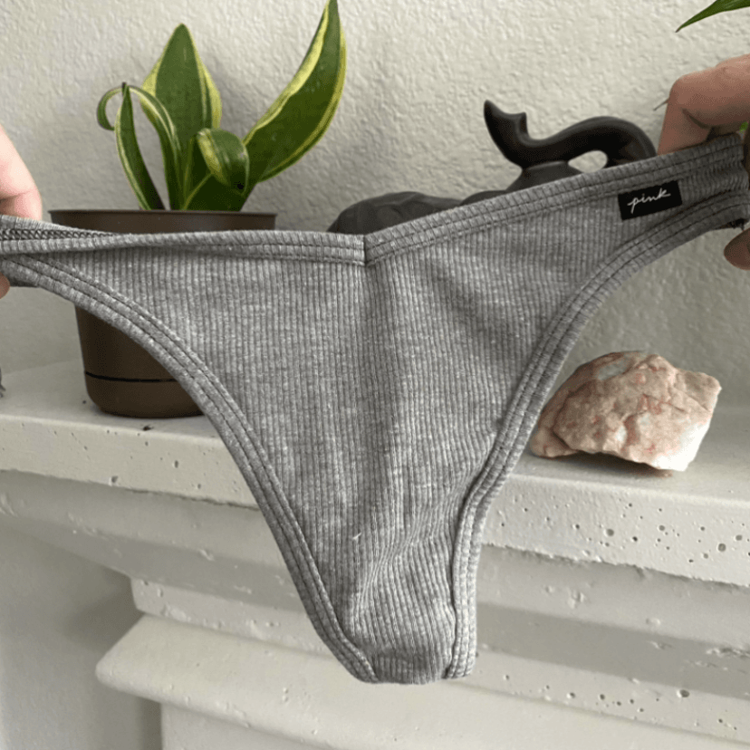 Worn Grey Victoria Secret Ribbed Thong Panty