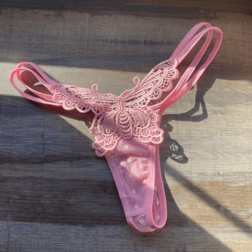 Pink Butterfly G String Thong Panty