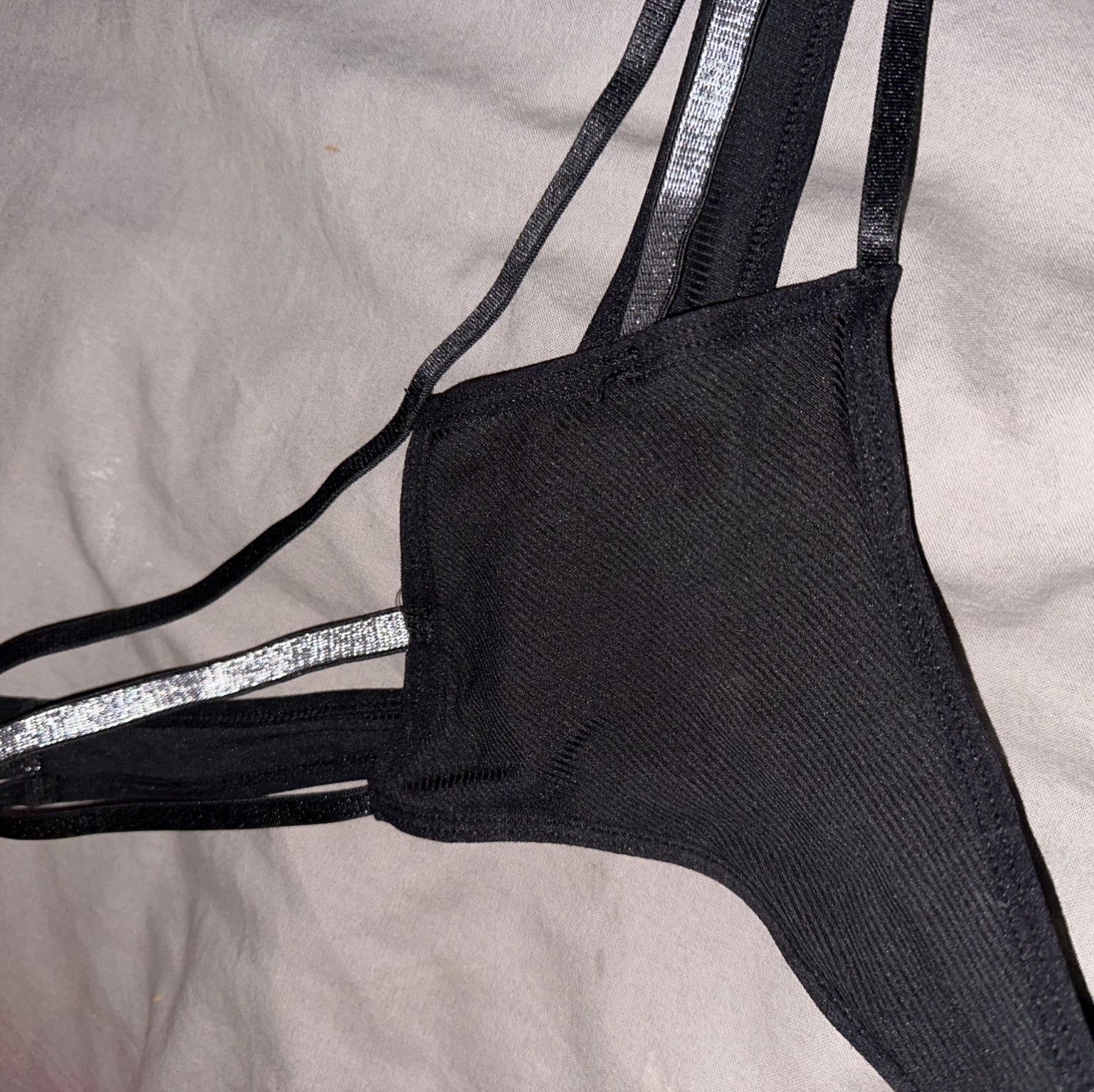 Black ripped shimmer thong