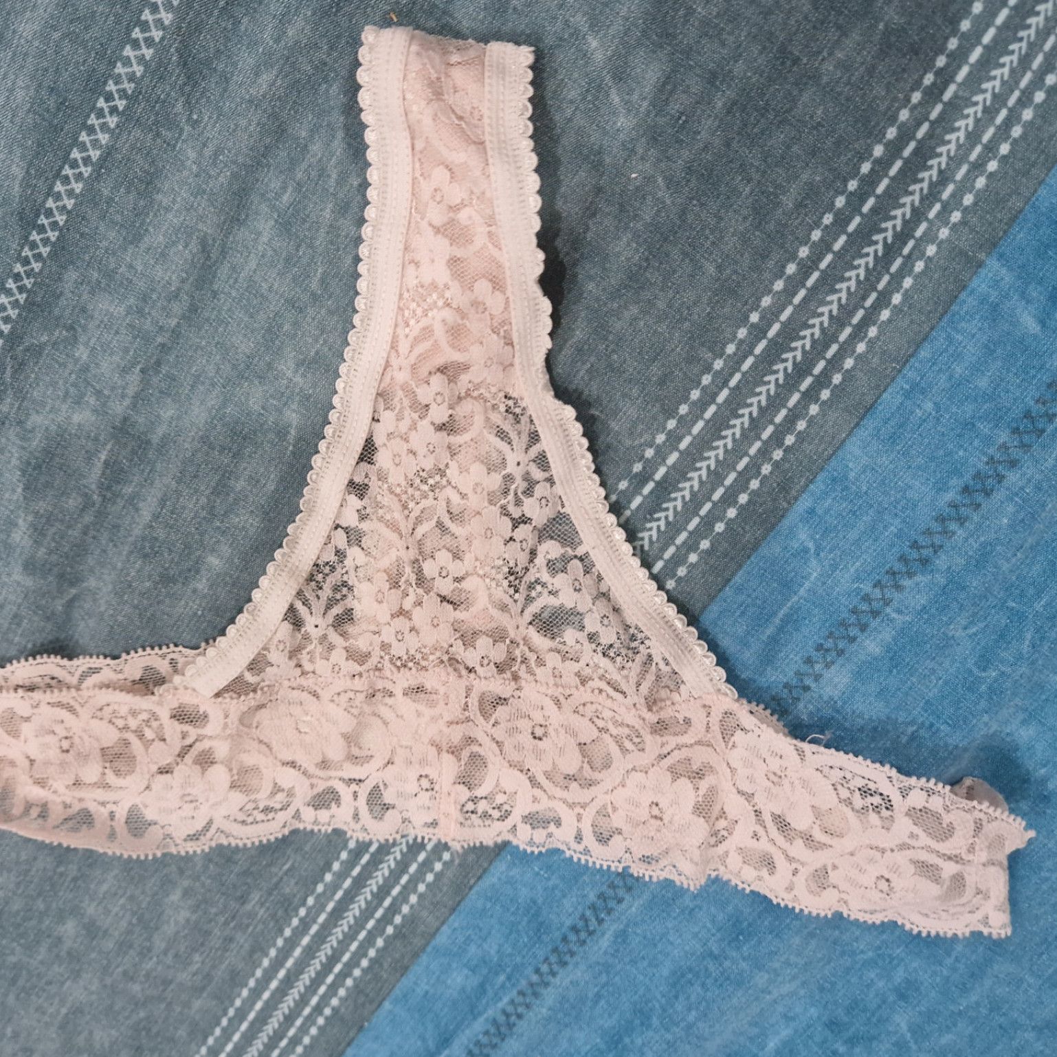 Pale pink soft lace thong