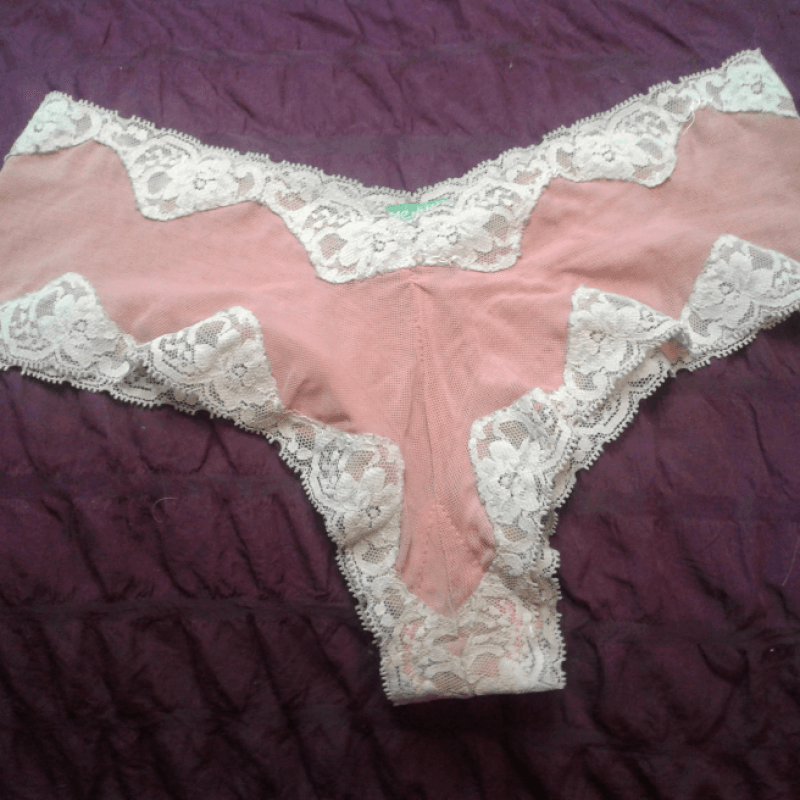 Pink Mesh Panties With Faint Stain