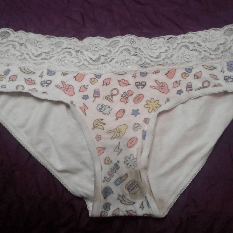 Cartoony Print Panties With Faded Stain