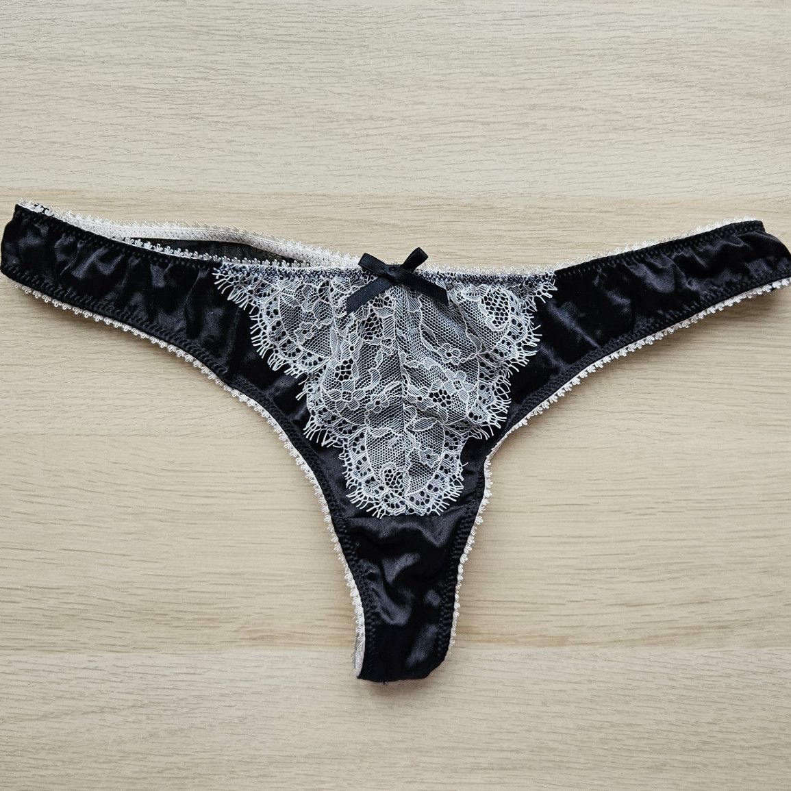 Satin and lace thongs