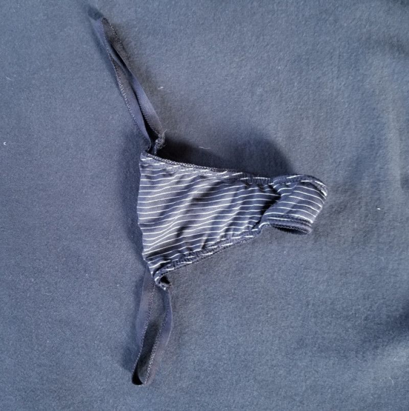 Black and white silk striped thong