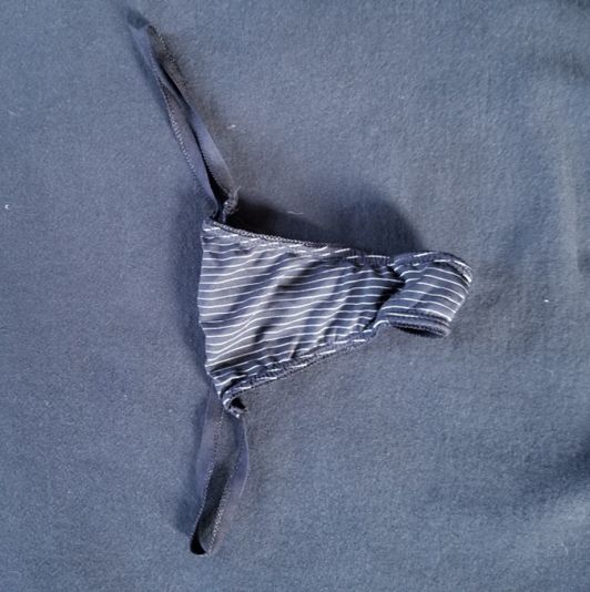 Black and white silk striped thong