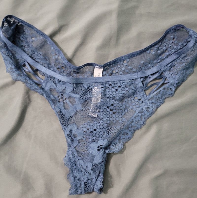 Blue Lace Thong Panties VS