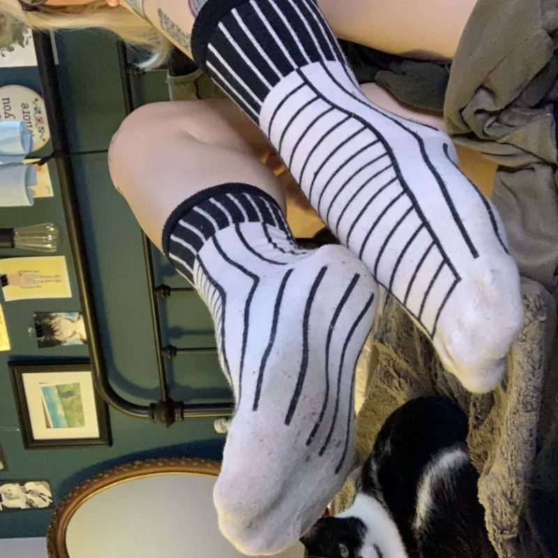 Dirty Black and White Striped Tube Socks