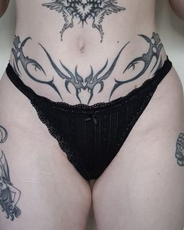 Black Lace Worn Thong Panties