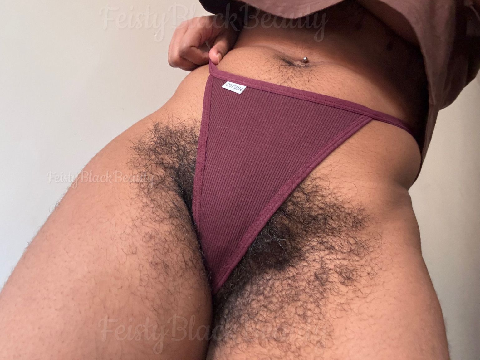 CUSTOM WEAR Purple Cotton G String Hairy Ebony Bush