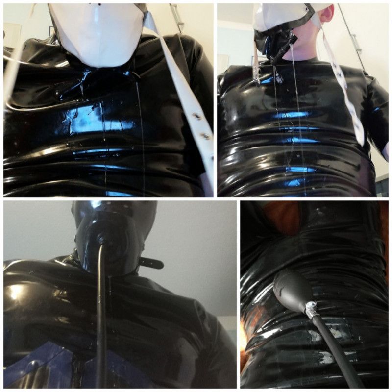 Drooling saliva on my shiny latex