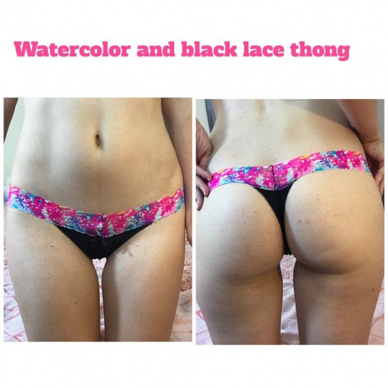 Watercolor and black lace smooth thong