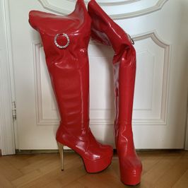 Red patent boots high heels