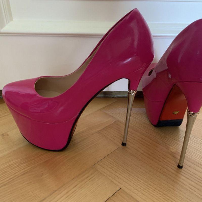 Pink and silver high heels