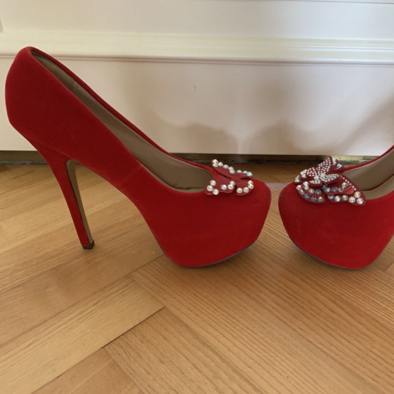 Red velvet high heels