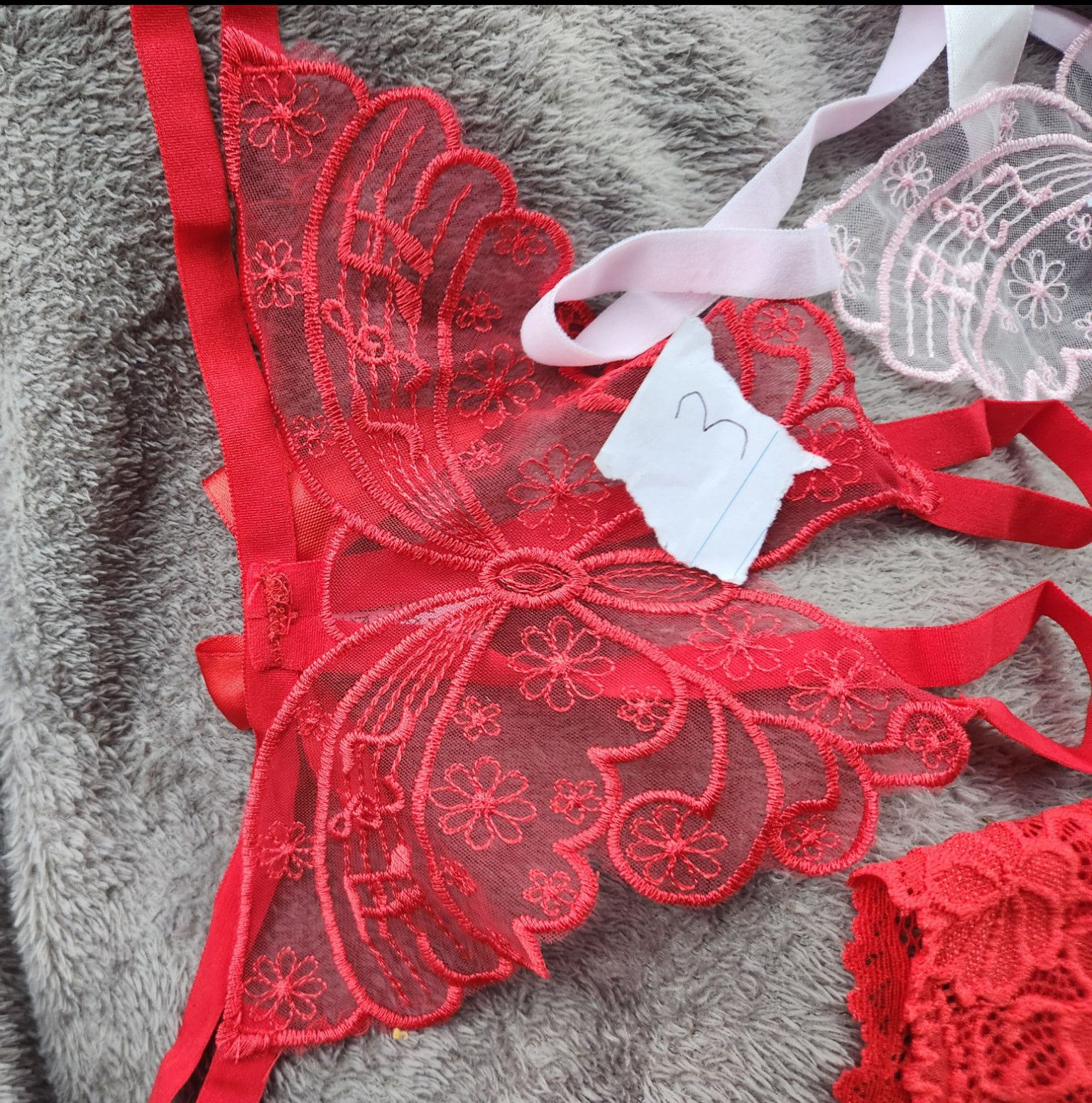 Beautiful red lace butterfly panties used to your liking