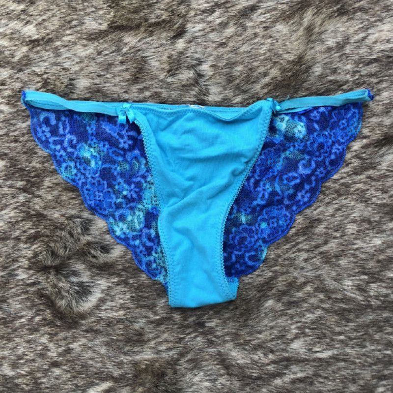 Blue Cotton Cheeky Lace Panty