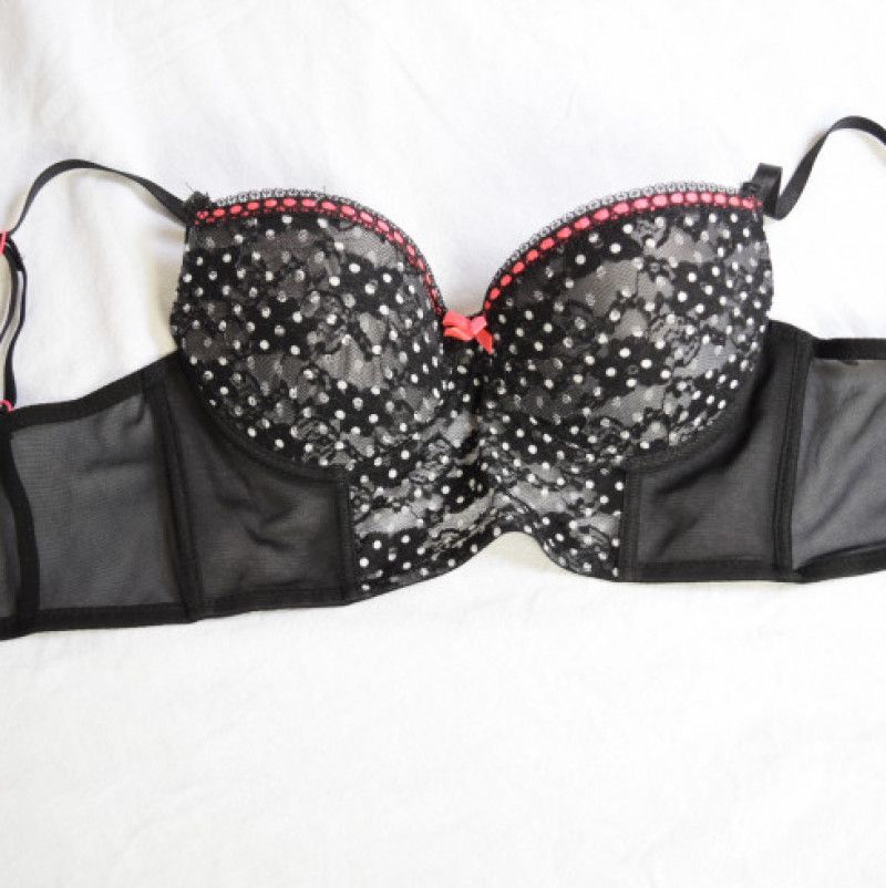 Poka Dot Black Bra 34A