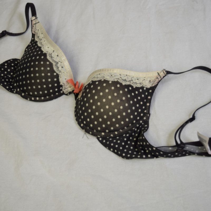 Black Poka Dot and Lace Bra 34A