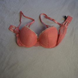 Peach bra White lace 34A