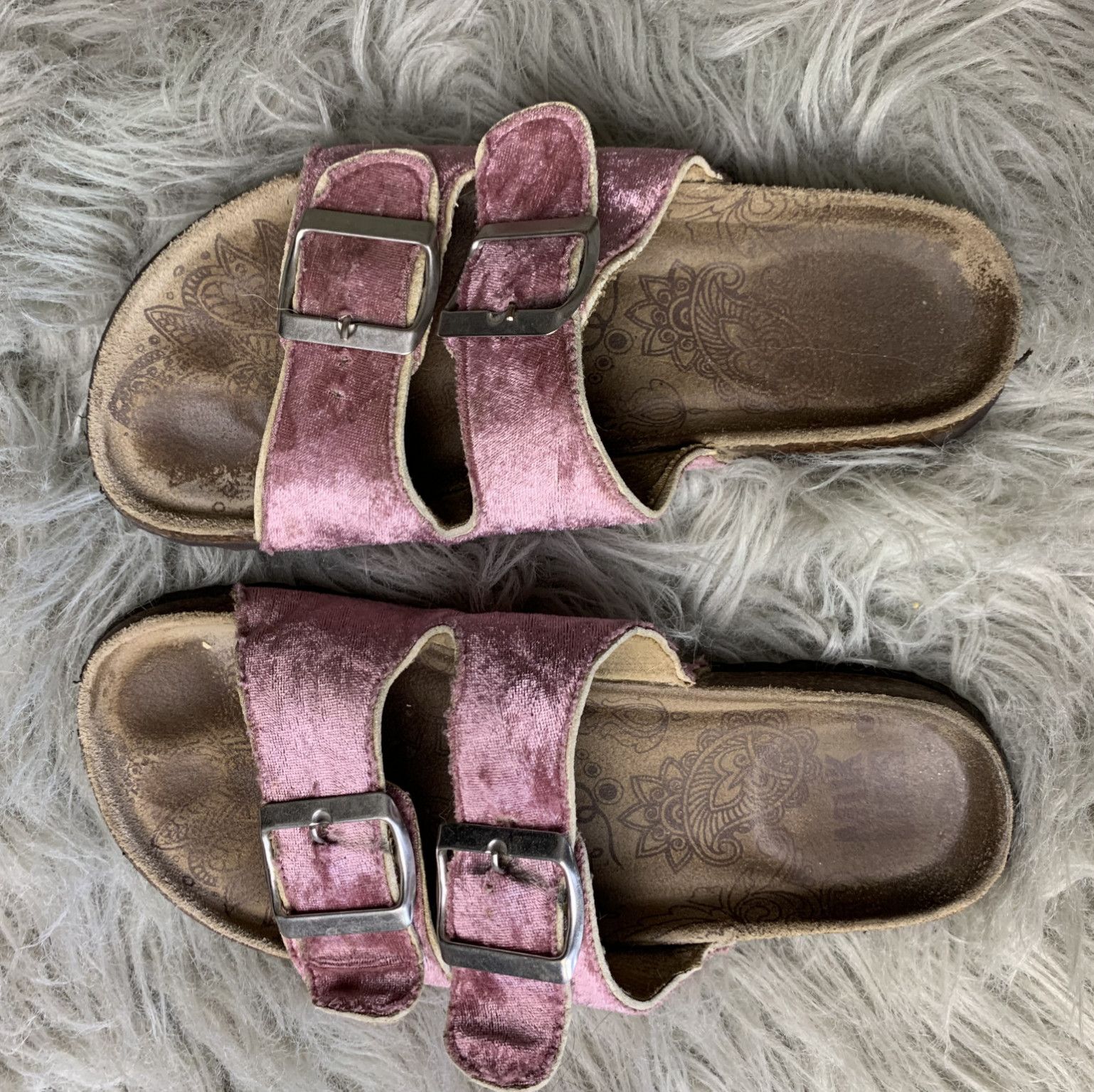 Worn and Torn Velvet Birk dupes Sandals