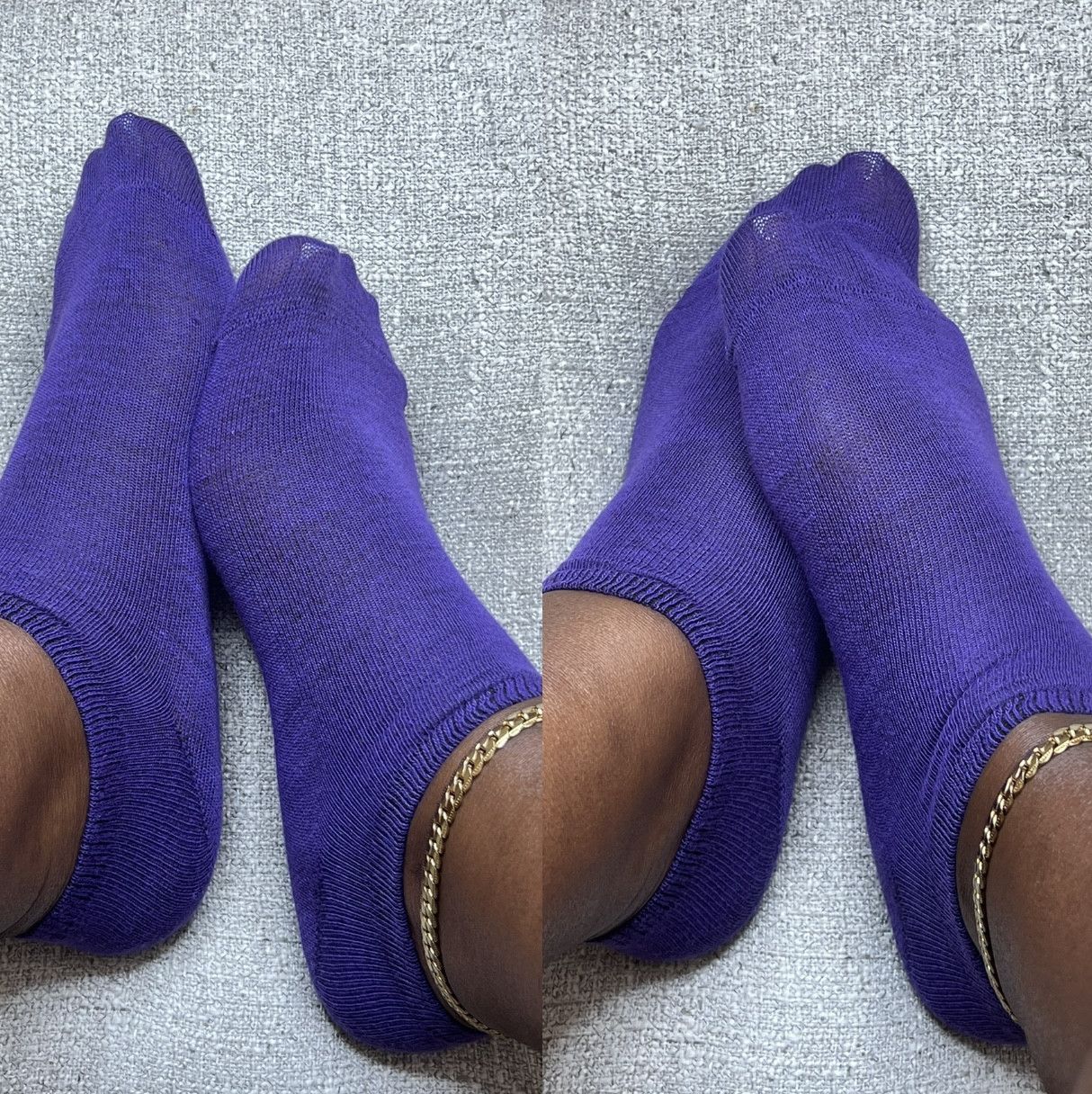 Worn purple ankle socks