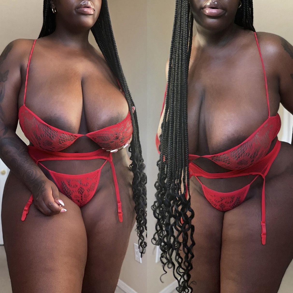 Worn Red 3 Piece Lingerie Set