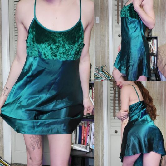 Silky green nightie w velvet top