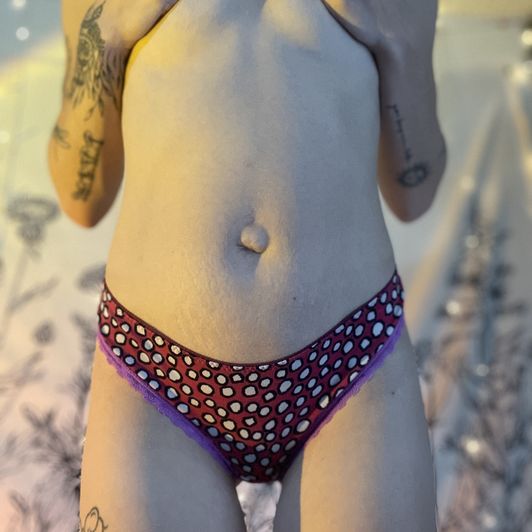 Dark Pink Thong with Dots and Purple Lace Trim