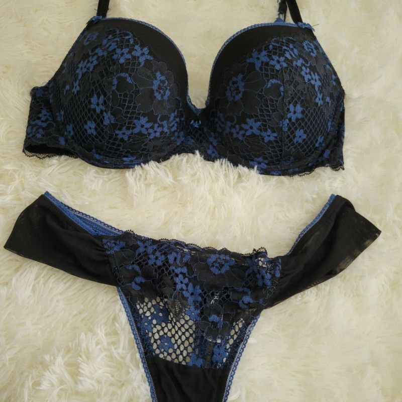 Black and Blue Thong Set