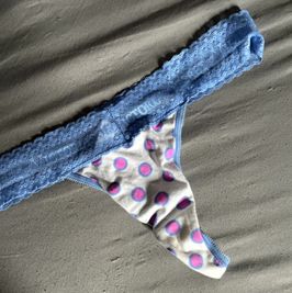 Pink polka dot and blue thong