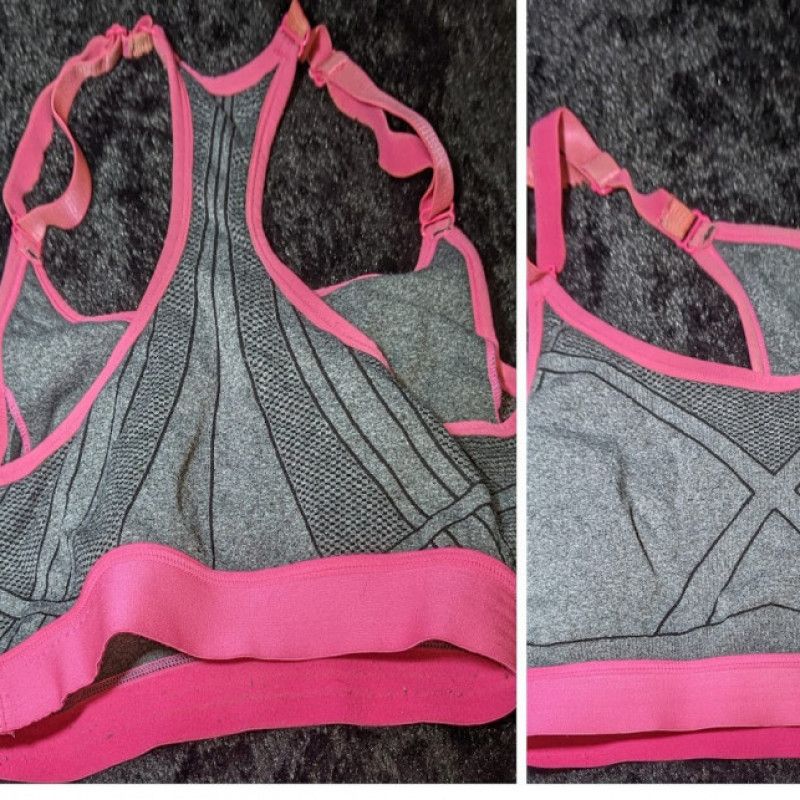 grey with pink sports bra