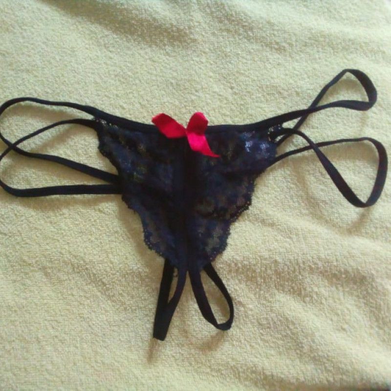 sexy thong black tie with ornament