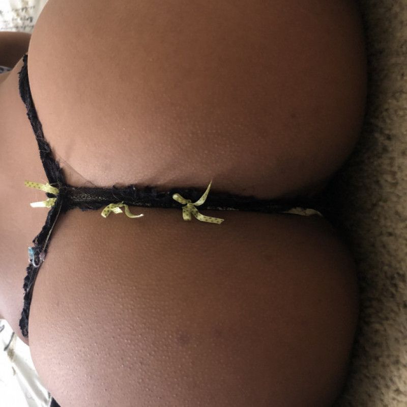 Yellow bow black thong USED