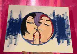 2 girls 1 cock painting