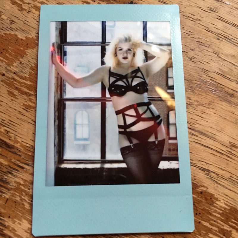 Black Strappy Lingerie Blonde Polaroid