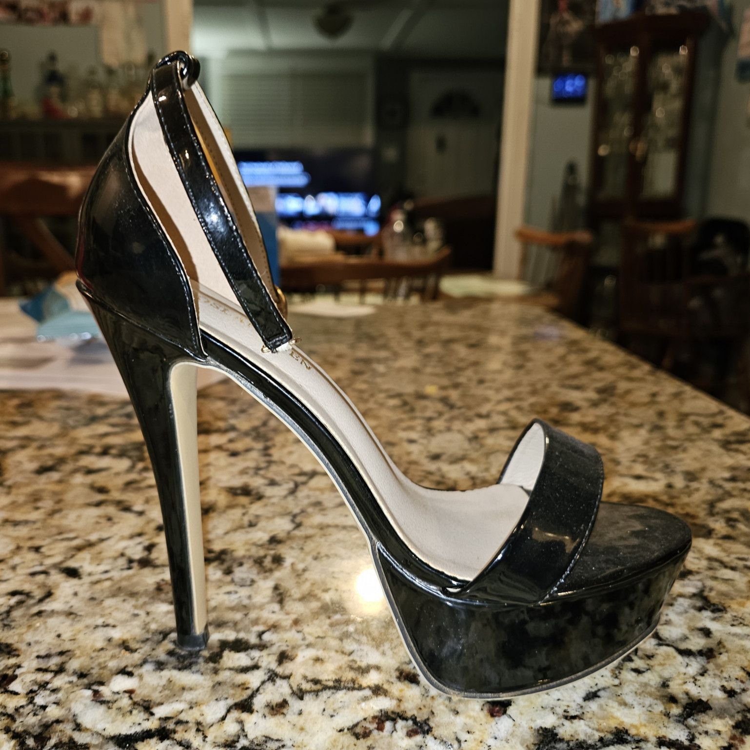 Black Patent Sandals: Size 7