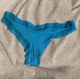 Worn Panties Shiny Blue and Lace