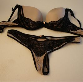 Light pink lingerie set and black lace