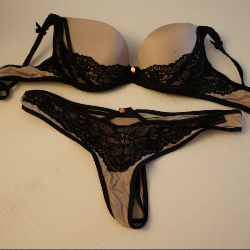 Light pink lingerie set and black lace