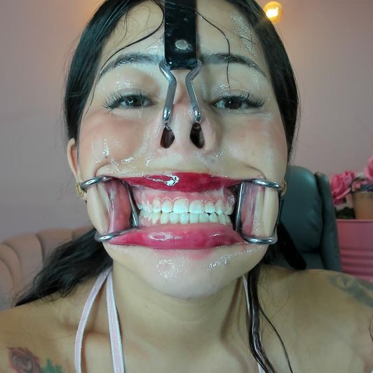 BDSM Harness: nose hook  metal expander in your mouth