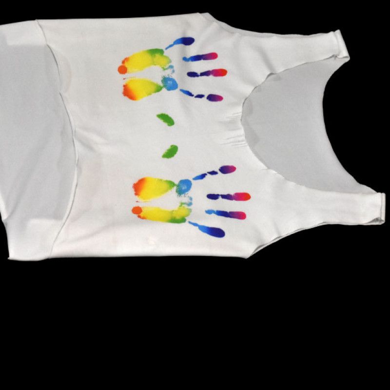 White crop top w rainbow hand prints